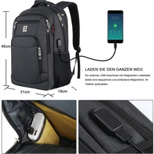 Qisem USB Şarj Portlu Dizüstü Bilgisayar Sırt Çantaları Pamuklu Keten Gri 18 (Yurt Dışından)