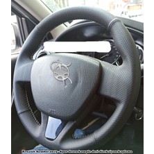 Detay Deri Direksiyon Direksiyon Kılıfı Renault Symbol 2015 - Spor Desen Komple Siyah Dikiş
