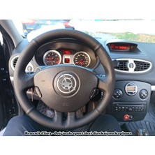 Detay Deri Direksiyon Direksiyon Kılıfı Renault Clio 3 Spor Desen Derisi Sökülmeden Yapılmaya Uygun Siyah Dikiş