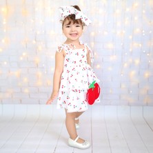 Merdia Kids Çantalı Saç Bantlı Kız Çocuk Kiraz Konseptli Elbise