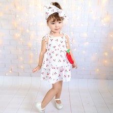 Merdia Kids Çantalı Saç Bantlı Kız Çocuk Kiraz Konseptli Elbise