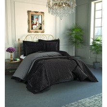 Jwk Home Siyah Inci Akrilik ve Pamuk Kadife Çift Kişilik Yatak Örtüsü (270X260)