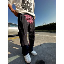 Leox Wear Minus Two Pembe Baskılı Baggy Unisex Pantolon