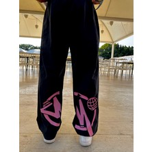 Leox Wear Minus Two Pembe Baskılı Baggy Unisex Pantolon