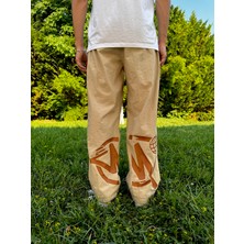 Leox Wear Minus Two Koyu Kahverengi Baskılı Baggy Unisex Kahverengi Pantolon