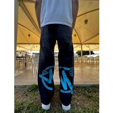Leox Wear Minus Two Mavi Baskılı Baggy Unisex Pantolon