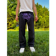 Leox Wear Minus Two Mor Baskılı Baggy Unisex Pantolon