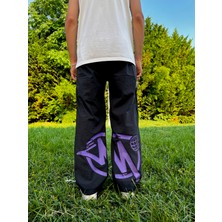 Leox Wear Minus Two Mor Baskılı Baggy Unisex Pantolon