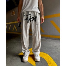 Leox Wear Stussy Siyah Baskılı Bej Baggy Unisex Pantolon