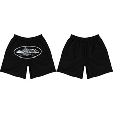Leox Wear Corteiz Beyaz Baskılı Unisex Siyah Şort