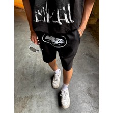 Leox Wear Corteiz Beyaz Baskılı Unisex Siyah Şort