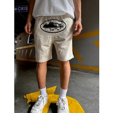 Leox Wear Corteiz Siyah Baskılı Unisex Bej Şort
