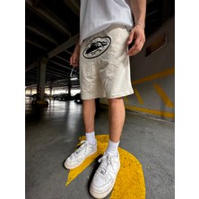 Leox Wear Corteiz Siyah Baskılı Unisex Bej Şort