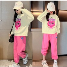 Kids Face Özel Tasarım Kittycorn Baskılı %100 Pamuk Tam Kışlık Luxury Kız Çocuk Eşofman Takımı