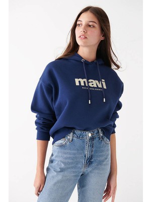 Mavi Mavi Logo Baskılı Kapüşonlu Lacivert Sweatshirt 168334-70488