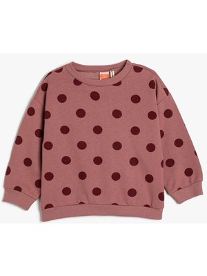 Koton Basic Sweatshirt Puantiyeli Bisiklet Yaka Uzun Kollu Pamuklu