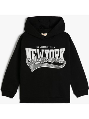 Koton Kapşonlu Sweatshirt Şardonlu Kolej Temalı Baskılı