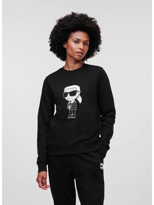 Karl Lagerfeld Bisiklet Yaka Baskılı Siyah Kadın Sweatshırt 230W1800