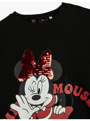 Koton Minnie Mouse Sweat Elbise Lisanslı Uzun Balon Kollu Bisiklet Yaka
