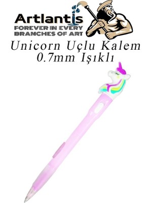 Artlantis Işıklı Unicorn Uçlu Kalem 0.7 1 Adet Unicorn Başlıklı Versatil Kalem Süslü Silikonlu Hediyelik Kalem
