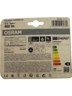 Osram Halopin Superstar 35W 40W Sarı G9 Duy 2'li Paket