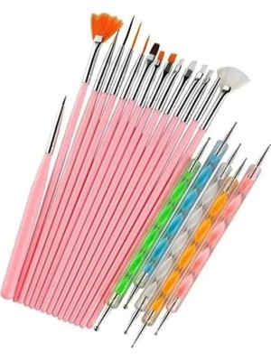Fontenay Pembe Nail Art Tırnak Süsleme Desen Fırça 15'Li Ve Dot Kalem Seti 5'Li 20 Parça