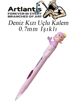Artlantis Işıklı Deniz Kızı Uçlu Kalem 0.7 1 Adet Denizkızı Başlıklı Versatil Kalem Süslü Silikonlu Hediyelik Kalem
