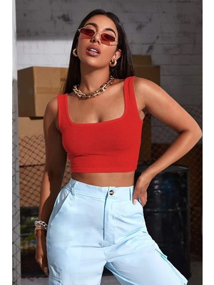 Sardem Kadın Kırmızı Askılı Crop Top Bluz