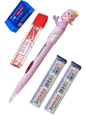 Artlantis Işıklı Deniz Kızı Uçlu Kalem Seti Mor 0.7 mm 1 Paket Denizkızı Başlıklı Versatil Kalem Süslü Silikonlu Hediyelik Kalem