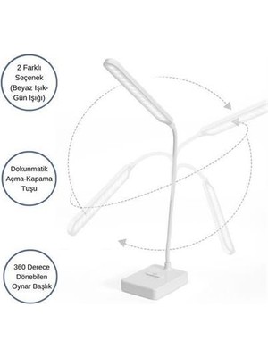 Virox Buffer&reg; Ince Uzun Usbli Dokunmatik 3 Kademeli 360 Derece Özel Göz Korumalı LED Lityum Masa Lambası