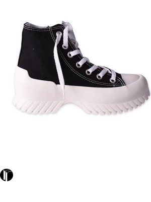 ripuvainen Kadın Siyah Rahat Kalıp Keten Bilekli Günlük Spor Kalın Tabanlı -5cm- Bağcıklı Sneaker Ayakkabı