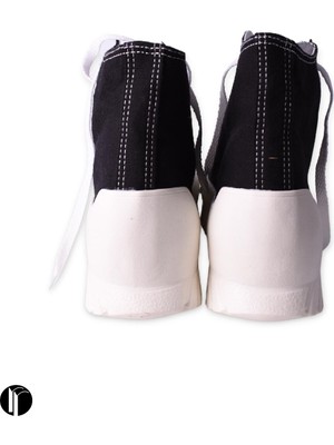 ripuvainen Kadın Siyah Rahat Kalıp Keten Bilekli Günlük Spor Kalın Tabanlı -5cm- Bağcıklı Sneaker Ayakkabı