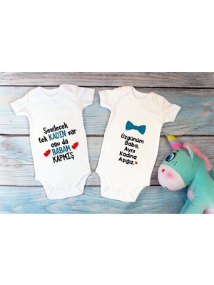 Tuğba Baby Özel Tasarım Üzgünüm Baba Aynı Kadına Aşığız Ikili Bebek Body Beyaz Badi Zıbın