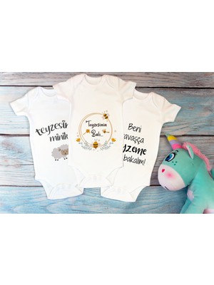 Tuğba Baby Organik %100 Pamuk Teyze 3'lü Bebek Body Set Beyaz Bebek Badi Çıtçıtlı Zıbın Üçlü