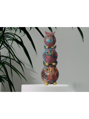 Elifeshop Özel Motifli Üst Üste 3’lü Baykuş Biblo Heykel Ev Ofis Yeni Yıl Hediyesi Dekor Konsol Vitrin Süsü 2