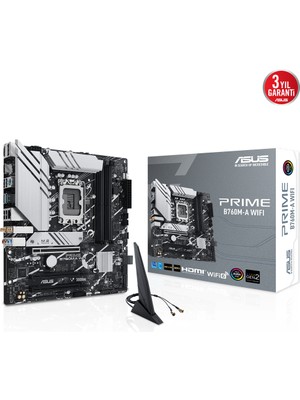 Asus Prıme B760M-A Wıfı Intel B760 Lga1700 Ddr5 7200 Hdmı Vga 2X M2 Usb3.2 Ax Wifi + Bt Aura Rgb 2.5Gbit Lan Matx (Prıme B760M-A Wıfı) Anakart