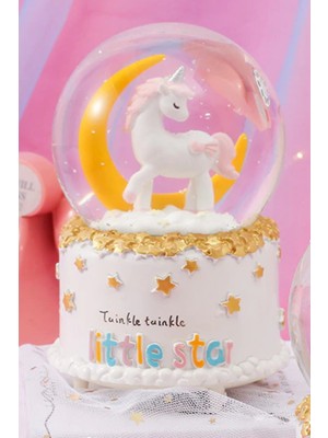 Utelips Işıklı Unicorn Simli Sarı Aylı At Lambası Kristal Dönen Işıklı Kar Küresi Aydınlatma Dekoratif Küre