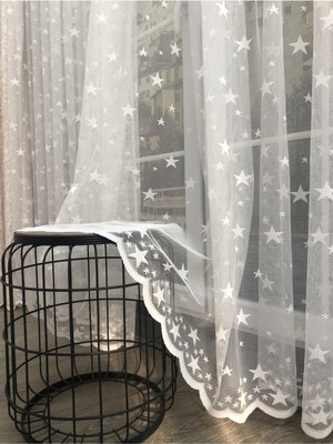 Aleyna Home Taçyıldızlı Çocuk Odası Tül Perde  Kullanıma Hazır 1/3 Sık Pile Krem 100 x 200 cm