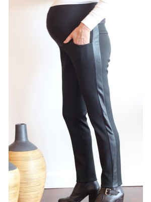 Tria Hamile Pantolon Dalgıç Kumaş ve Deri Detaylarla Şık Görünüm Sunan Rahat Tasarım