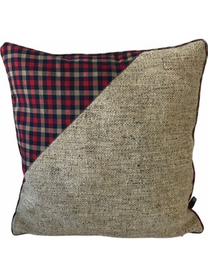 Jwk Home Kırmızı Ekoseli ve Hasır Kumaşlı Kırlent Kılıf Takım (45X45 - 35X45)