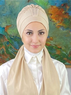 Butik Ambar Hürrem Model Tek Biritli Atkılı Taşlı Krem Bone