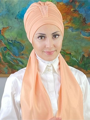 Butik Ambar Hürrem Model Tek Biritli Atkılı Taşlı Açık Somon Bone