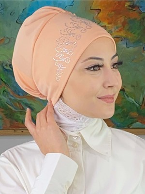 Butik Ambar Prenses Model Gümüş Taşlı Açık Somon Bone