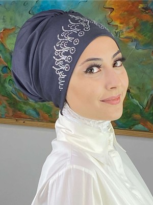 Butik Ambar Prenses Model Gümüş Taşlı Antrasit Bone