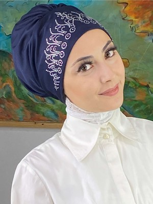 Butik Ambar Prenses Model Gümüş Taşlı Lacivert Bone