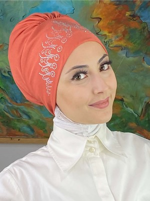 Butik Ambar Prenses Model Gümüş Taşlı Turuncu Bone