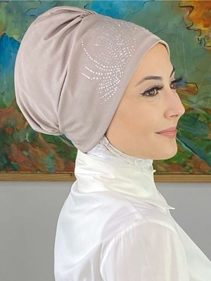 Butik Ambar Ihtişamlı Model Gümüş Taşlı Taş Rengi Bone