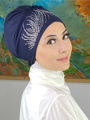 Butik Ambar Ihtişamlı Model Gümüş Taşlı Lacivert Bone