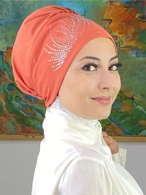 Butik Ambar Ihtişamlı Model Gümüş Taşlı Turuncu Bone