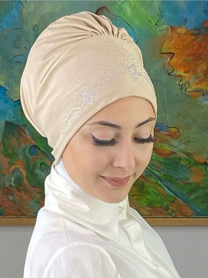 Butik Ambar Çiçek Model Gümüş Krem Taşlı Bone